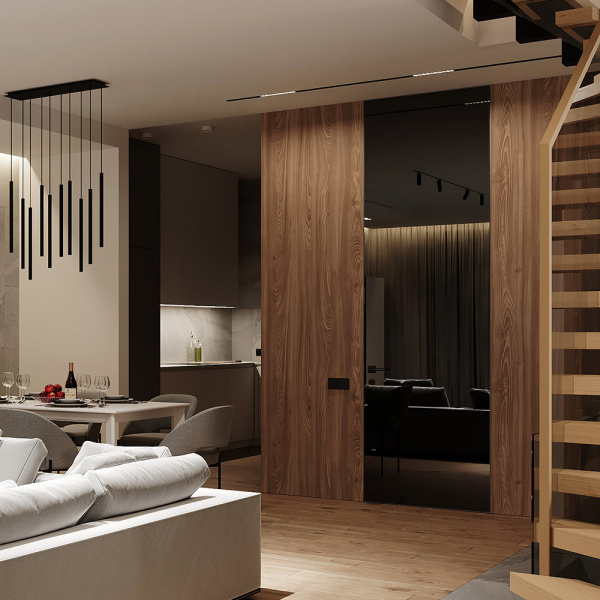 Concealed doors with regular painted glass SecretDoors